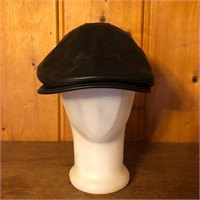 Black Genuine Leather Cabbie / Newsboy Cap Hat