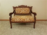 Antique oak upholstered settee
