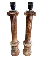 Pair of Alabaster Fluted Column Table Lamps