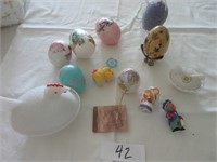 Vintage Painted Ceramic Eggs, Hen on the Nest, etc