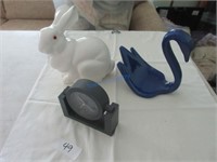 Small Clock, Ceramic Bunny & Swan