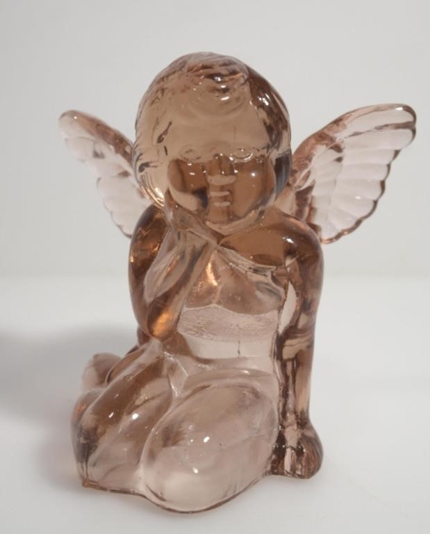 PINK DEPRESSION GLASS CHERUB CANDLESTICK HOLDER