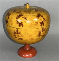 Paint decorated apple on pedestal foot saffron