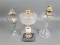 3 Vintage Glass Oil Lamps