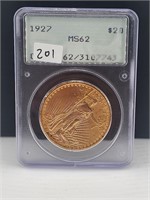 1927 $20 Gold St Gaudens PCGS MS62 Old Rattler