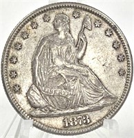 Key 1873 Seated Liberty Silver Half Dollar XF