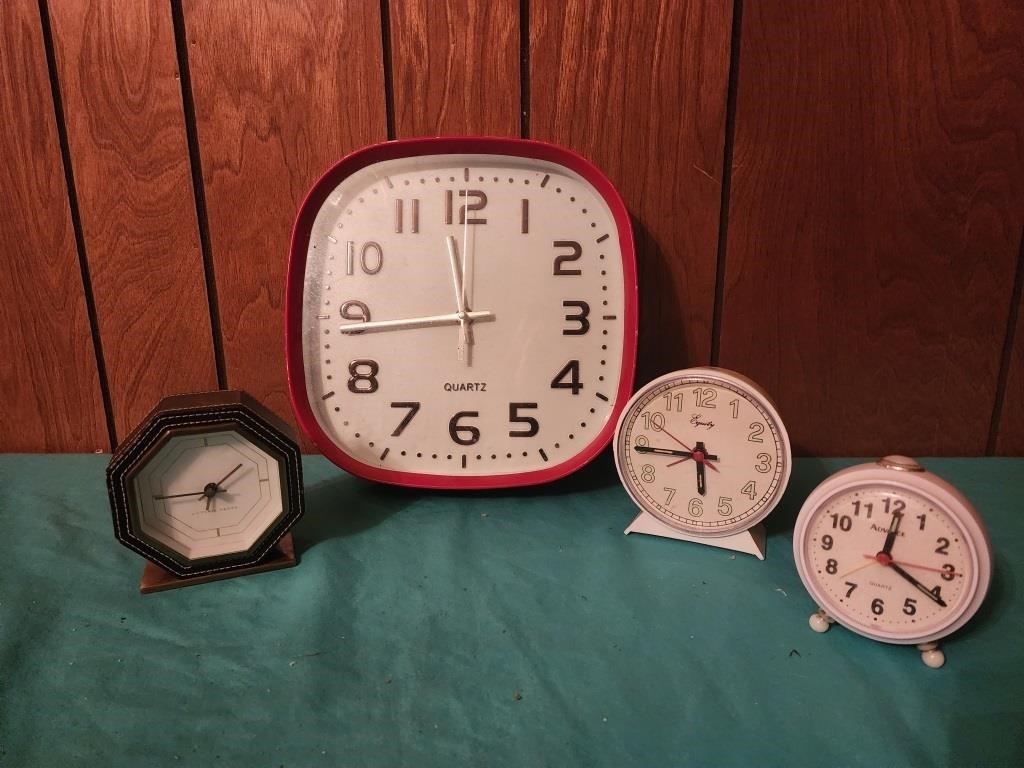 Wind up Alarm clocks and a wall clock