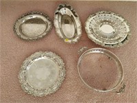 4 Silver Platters & Plate Holder