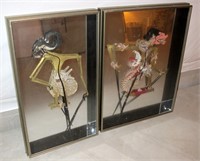 Lot, 2 oriental art in shadow boxes,