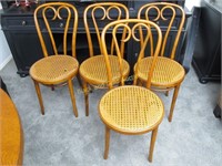 Set Of Four Round Cafe Style Cane Seat Chairs