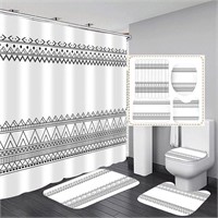 DDQQ White Boho Shower Curtain Set with Rugs