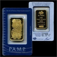 1 oz Pamp Suisse Gold Bar on Assay Card