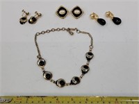 Black & Gold Costume Jewelry Necklace & Earrings