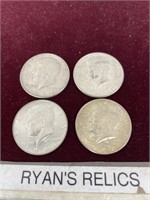 4- 1964 silver Kennedy Half Dollars