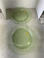 2 Kitchen works green glass platters