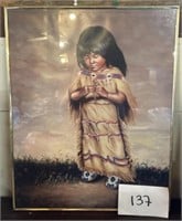Vintage Native American Indian Girl Painting