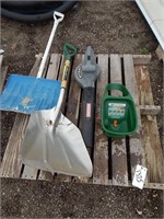 Electric leaf blower, hand seeder, snow shovel and