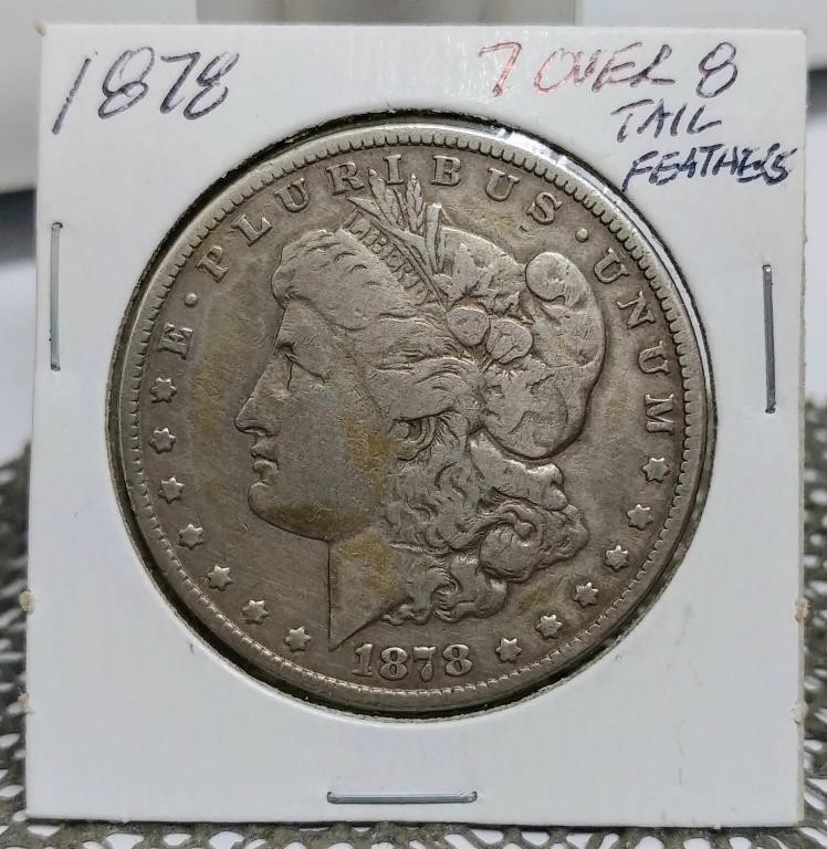 1878 7 OVER 8 TAIL FEATHERS XF45 MORGAN DOLLAR