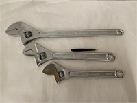3 Large Pittsburgh Crescent Wrenches