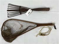 Wooden Trout Net & Eel Spear