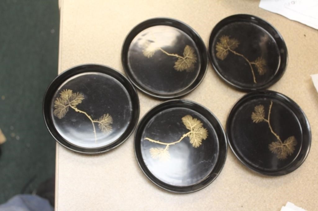 Set of 5 Japanese Wajima Lacquer Trays