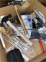 Box lot hammers, zip ties, nylon cordage, and