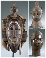 Ijebu head with mask and brass head. 20th century.