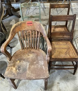 2 Matching Cane Seat Chairs, Oak Office Chair,