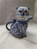 Vintage Porcelain Blue/White Cat Creamer Tea Pot