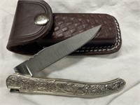 Fish-Motif Pocket Knife w/ Leather Sheath