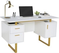 Techni Mobili 51.25W Desk  White/Gold