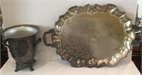 SILVER PLATE TRAY AND ICE BUCKET