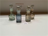 4 Vintage Bohemian Smoke & Blue Glass Perfume