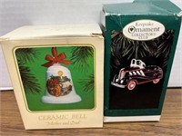 2 Hallmark Ornaments Bell & Classic Kiddie Car