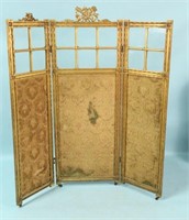 CARVED & GILDED UPHOLSTERED GLASS PANELED SCREEN
