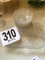 Vintage Glass Relish Tray, Bowls And Toothpick