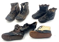 Assorted Antique Leather Baby Shoes Including
