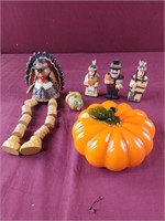 Turkey, pilgrim Indian, acorn, pumpkin decor