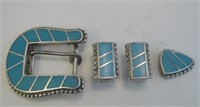 NA Inlay Turquoise SS 4 Piece Ranger Belt Set