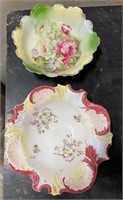 Pair of antique hand painted bowls- top on is mady