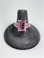 Sterling Emerald Cut Amethyst/Ruby Ring (Beauty)