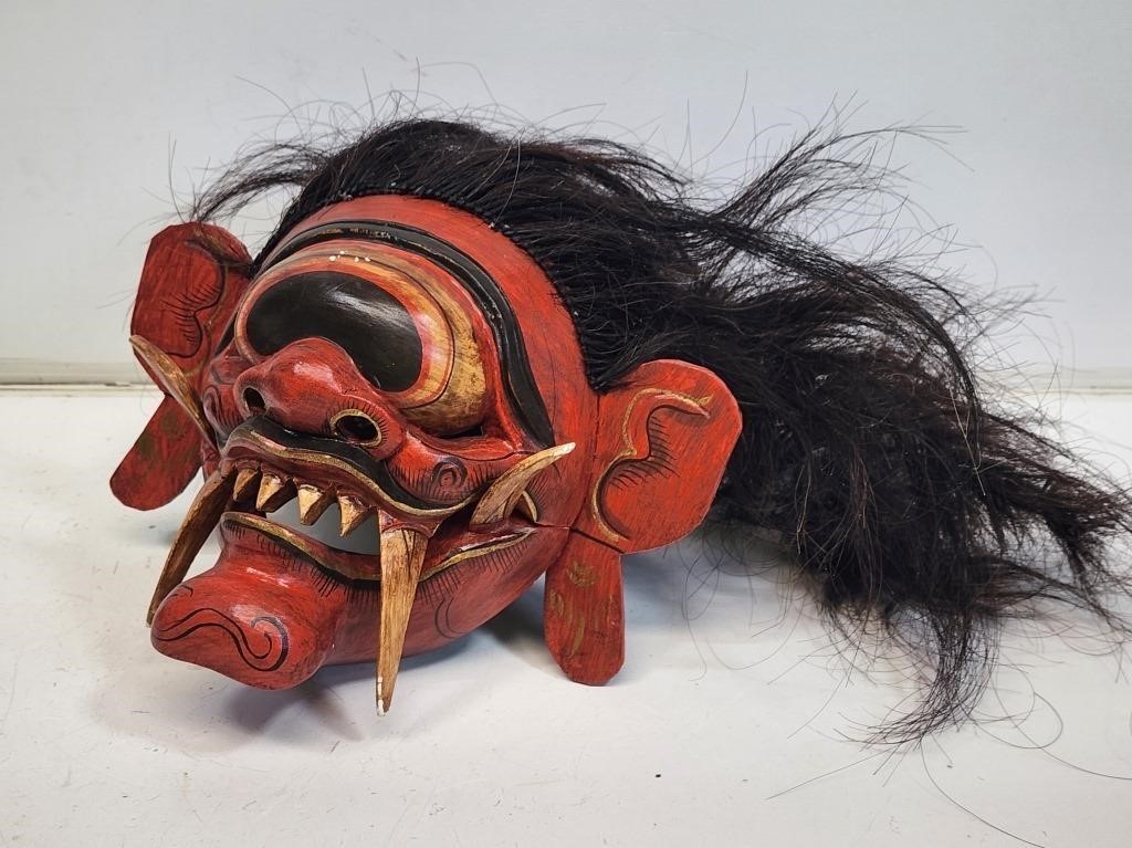 Carved Wooden Mask with Hair