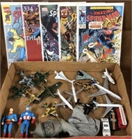 Spiderman comics, metal planes, figures lot
