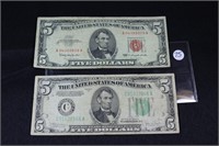Currency Lot - 1934C $5 FRN & 1963 Red Seal $5 Not