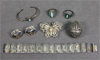 8pc. Turquoise, Siam & Filigree Silver Jewelry