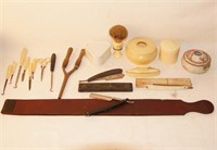 Shaving vintage items - razors, strap, dresser set