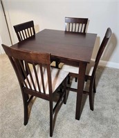 Dark Wood Pub / Bar Height Table And 4 Chairs