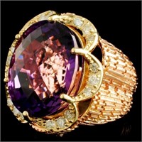 14K Gold Amethyst 22.59ct & Diam Ring 0.80ctw