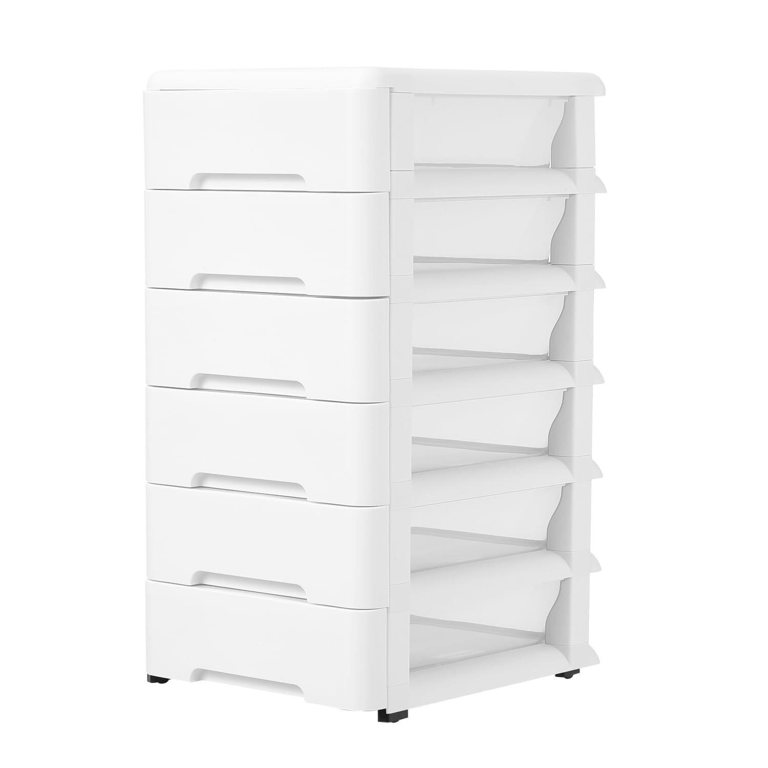 OMNISAFE 6 Tier Plastic Drawers, White Storage Car