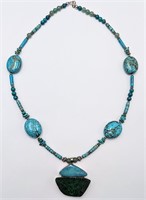 Nice Turquoise, Quartz & Opal Sterling Necklace
